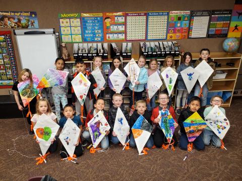 Second Graders With Their Kites