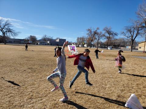 Second Graders Flying Their Kites