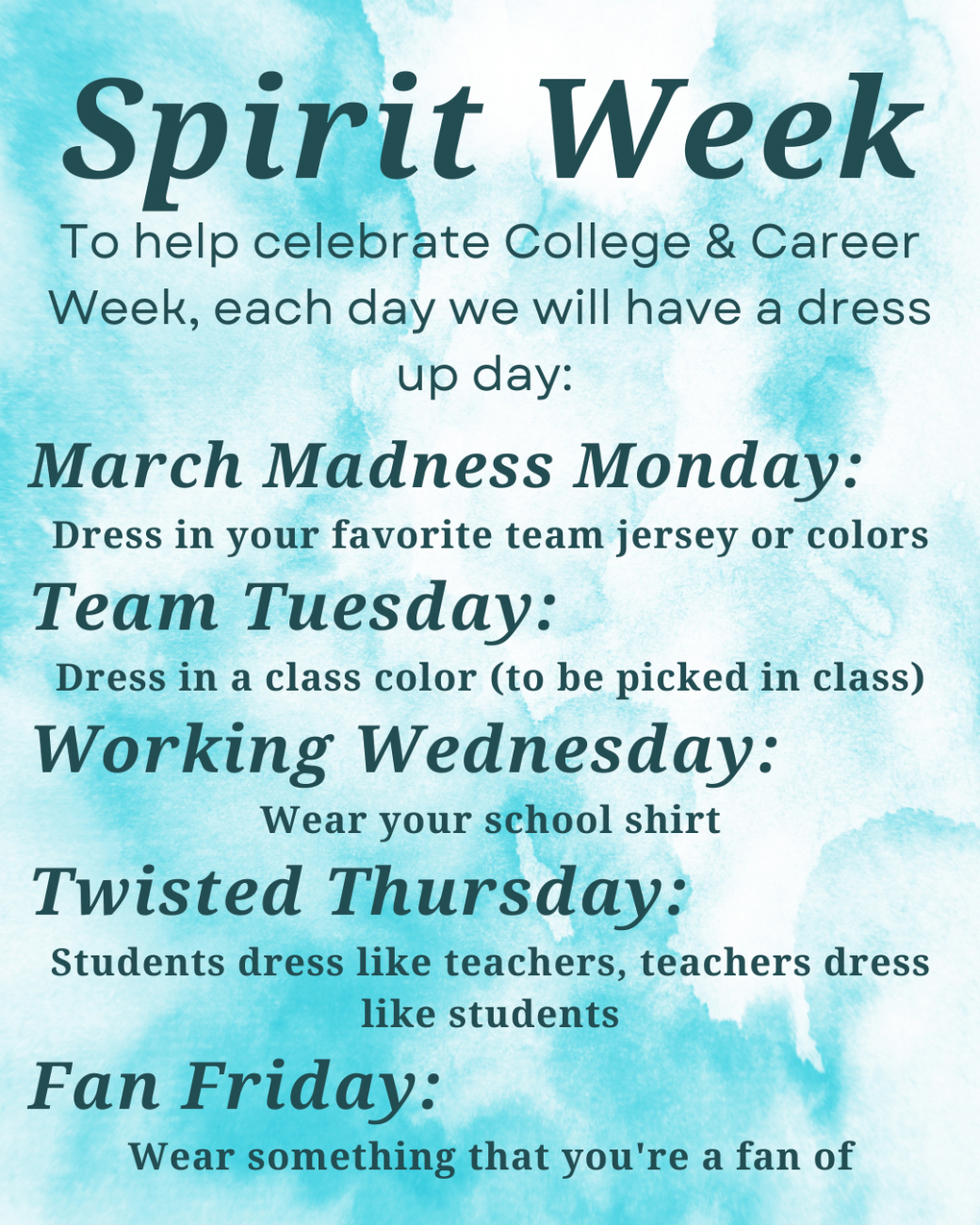 spirit week dress up ideas